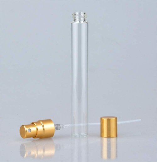 JJKMALL- 10pcs Slim Fine Mist 10ml 1/3oz Gold Atomizer Clear Glass Bottle Vial Spray Refillable Liquid Fragrance Perfume Empty Scent Bottle Free 3ML Free Pipette for Travel Makeup Party