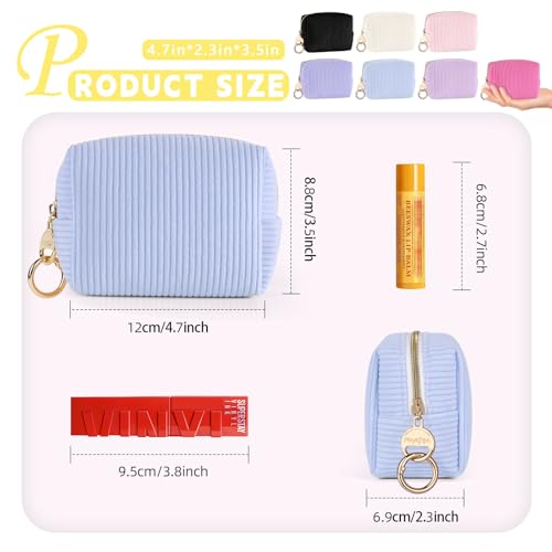 Corduroy Makeup Bag, Small Cosmetics Bag for Purse, Portable Travel Makeup Pouch with Ring Buckle & Inner Pockets for Women