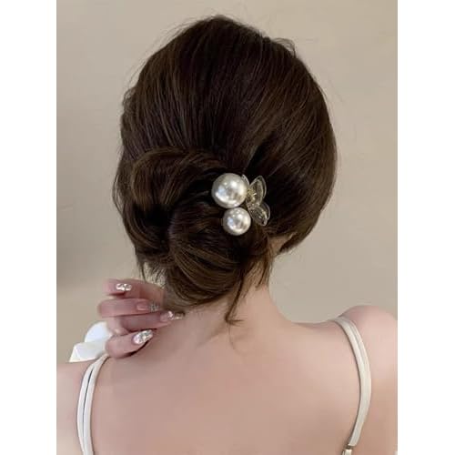 Pearl Hair Clips for Women, Small Hair Claw Clip Strong Hold,Mini Banana Jaw Clip Barrettes Nonslip,Hair Accessories Set Birthday Wedding Gift for Girl Thick Thin Curly Hair(5 PCS)