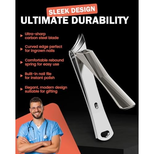 BEZOX Slant Curved Balde Nail Clippers for Ingrown & Thick Nails - Stylish Heavy Duty Toe Nail Clipper for Seniors, Angled Precision Cutting Edge Fingernail Clippers, Integrated Nail File - Champagne