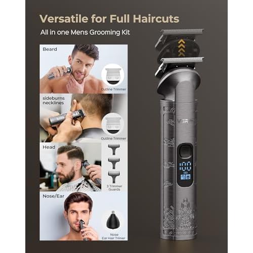 Hair Clippers & Trimmers Set for Men Professional, Waterproof Electric Razor Foil Shaver for Men Face Beard, Cordless for Hair Cutting, 4-Speed Setting, LED Battery Display, Barber or Home Use