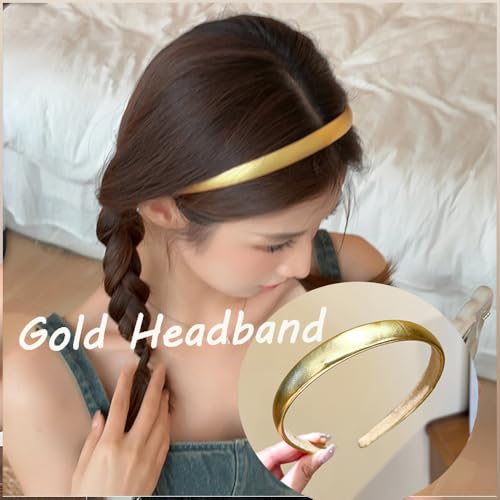 Gold Headband for Women and Girls - Satin Hair Band, Cute Headpiece, Hair Accessories