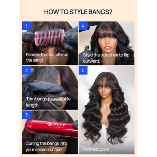 Nadula 7x5 HD Bye Bye Knots Glueless Curtain Bangs Wig with Drawstring, Pre Everything Loose Wave Wigs Human Hair Pre Cut/Plucked/Bleached Invisible Knots, Ready to Wear No Glue, 180% Density 16inch