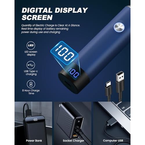 Nose & Ear Hair Trimmer Clipper with LED Display for Men Women, 2025 Model Painless USB Rechargeable Eyebrow & Facial Hair Trimmer,Professional IPX7 Waterproof Dual Edge Blades (Cyan)