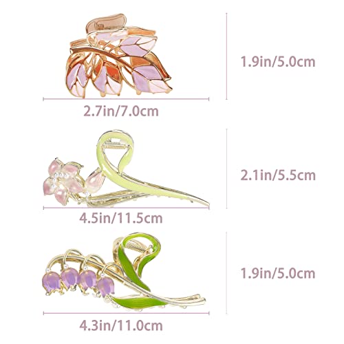 3-Piece Flower Metal Hair Clips, Purple Leaves Shape Hair Claw for Thin/Medium Hair, Elegant Lily Floral Barrettes - Strong Hold, Non-Slip Cute Accessories for Thick Hair
