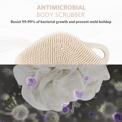 Sndyi Silicone Body Scrubber, Gentle Exfoliating Body Scrubber for Sensitive Skin, Leaf Shaped Shower Scrubber for Body with Lathering Bristles, Silicone Loofah Body Brush for Showering, Oatmeal