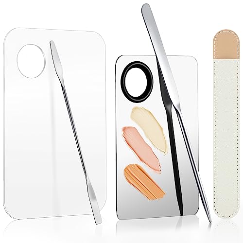 5pcs Professional Makeup Spatula Korean Set with Foundation Spatula Stainless Steel Makeup Palette Acrylic Cosmetic Palette,Reusable Beauty Tools for Facial Cosmetic,Nail Art,Pigment Blending