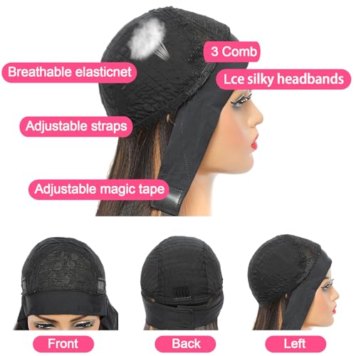 haha Water Wave Headband Wig Human Hair Curly Headband Wigs None Lace Front Wig Wet and Wavy Brazilian Virgin Human Hair Glueless Wig Easy to Wear Half Wig 150% Density 20 Inch 150% Density