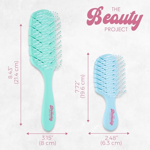 2 Pack Detangling Brush for All Wet or Dry Hair Types - Pain-Free Brushing, Vented Hair Brush - Lightweight Handle - Mommy and Me Brush Set (Green Blue)