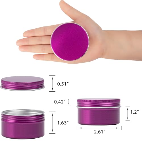 24 Pack 4oz Screw Top Aluminum Tin Jars with Screw Lids and Blank Labels - Refillable 120ml Metal Containers for Lip Balms, Candles, Salves, Spices, Crafts (Purple)