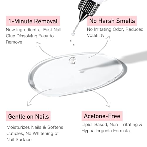 Curvlife 20ml Pinpoint Nail Glue Remover for Press on, Multi-Functional Remover for Nails Tips, Gentle Glue Remover for Gel x Nails, Non-Acetone Nail Polish Remover