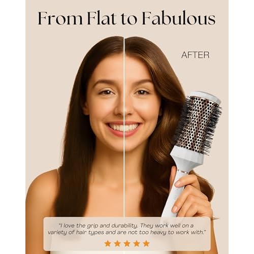 Lily England Round Hair Brush Set, 4 Piece Professional Blow Dry Kit with 3 Round Brushes and Comb for Styling, Beauty Gifts Sets for Women (White)