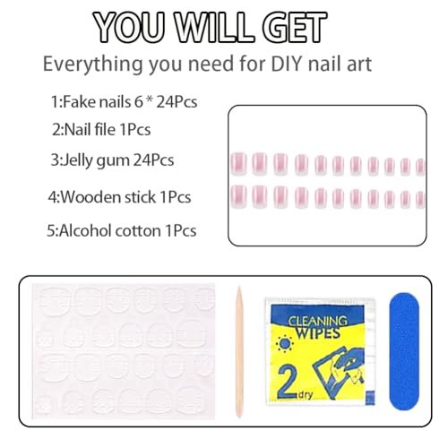 Medium Square Press On Nails Girls Fake Nails with Pink to white Ombre Simple and Stylish Design, Acrylic Artificial False Nails Press On Stick On Nails for Women