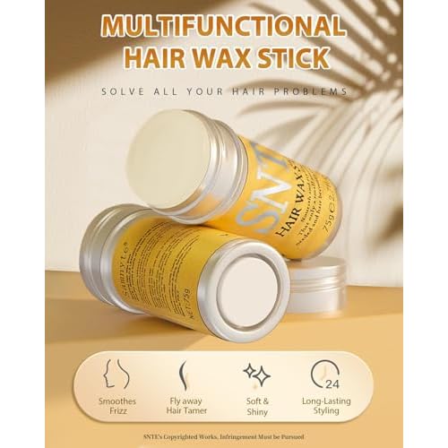 Hair Wax Stick - Slick Back Hair Brush Set 6Pcs, Wax Stick for Hair Flyaways, Bun Accessories, Non-greasy Styling Cream for Women, Kids & Teen Girls