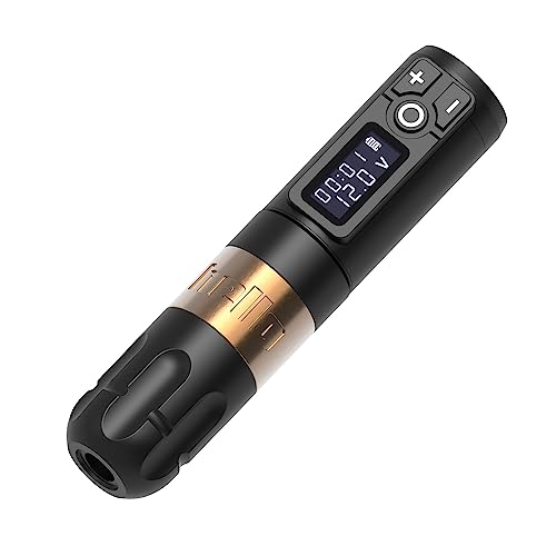 CHUSE Wireless Tattoo Pen Machine, Rotary Tattoo Gun Microblading Pen Permanent Makeup PMU Kit Supplies for Eyebrow Eyeliner Lip with 2,400mAh Battery Wireless Power 4.0mm Stroke (Gold)