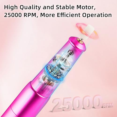 Electric Nail Files Cordless, Professional Nail Drill Machine for Acrylic Nails Gel with 5 Speeds, Portable Rechargeable E File Manicure Pedicure Kit Gifts for Girl Women Beginners