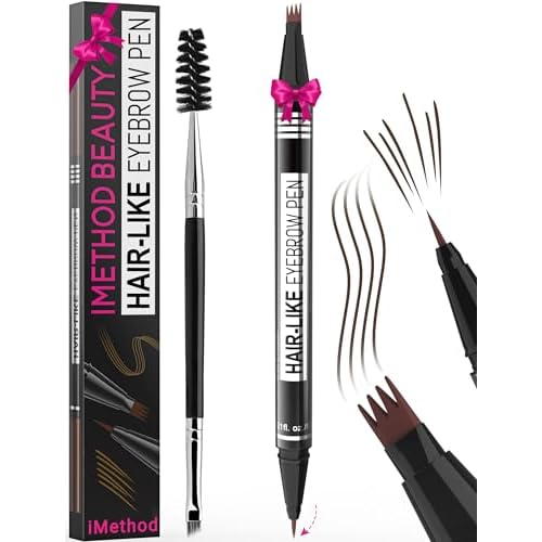 iMethod Eyebrow Pen - Eyebrow Pencil Magical 2-in-1 Eye Brow Pencils for Women with 4-Fork-Tip & Precise Brush-Tip for Natural Hair-Like Brows, Last All-Day, with Eyebrow Spoolie Brush, Dark Brown