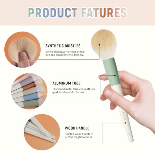 Colorful Series 18-Pcs Makeup Brush Set with Soft, Cruelty-Free Synthetic Bristles, Wooden Matte Handles, 2 Latex-Free Makeup Sponges & Travel Storage Bag ? Face & Eye Brushes for Makeup