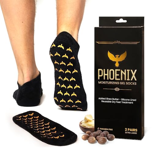 Moisturizing Gel Socks for Men - Extra Large 2 Pairs - Silicone Heel Socks, Cracked Heel Treatment, Reusable Spa Socks with Shea Butter for Dry Skin & Foot Care