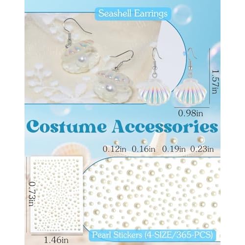 Starfish Hair Clip Mermaid Accessories: 6-PCS Halloween Costume Accessories for Women Girls Mermaid Sea Party Cosplay, Hair Clips Set with Face Glitter Gel Seashell Earrings Pearl Stickers (Realistic)