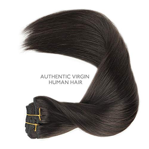 WENNALIFE Clip in Hair Extensions, 150g 24 Inch 9pcs Dark Brown Human Hair Extensions Thicker Clip in Hair Extensions Real Human Hair Clip Set Double Weft