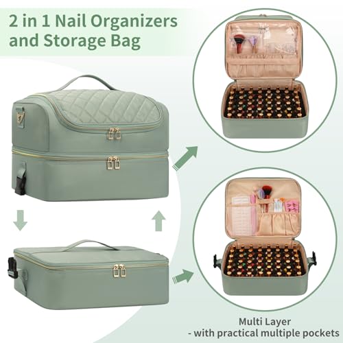 Extra Large Nail Polish Organizer Holds 117 Bottles - Three Layer Nail Organizers And Storage Bag, Portable Nail Supplies Organizer Case, Nail Tech Kit Travel Carrying Box with Shoulder Strap