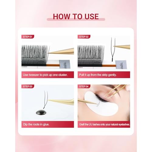 NAGARAKU U Eyelash Extensions Supplies 2D UU Lash Easy Fan Russian Volume Crisscross Eyelashes Handwoven U Shaped Mesh Wispy Clusters 12 Rows Eye Lashes Matte Black - 0.07D Curl 8-15 Mix