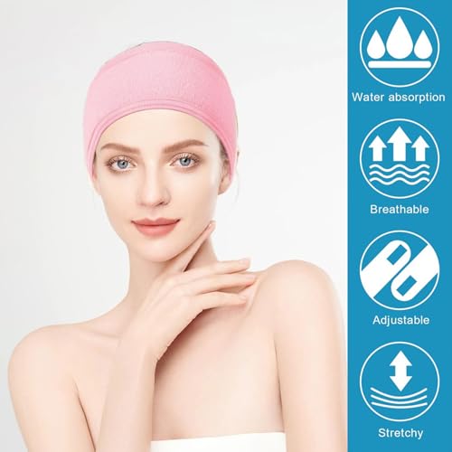 30 Pack Spa Headband Bulk Spa Facial Headband Adjustable Skincare Head Wrap with Non Slip Tape for Washing Face Makeup Shower Sport Facial Mask Yoga,Pink