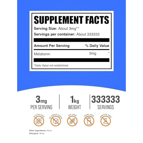 BulkSupplements.com Melatonin Powder - Pure Melatonin, Sleep Aid for Adults - Vegan & Gluten Free, 3mg per Serving, 1kg (2.2 lbs) (Pack of 1)