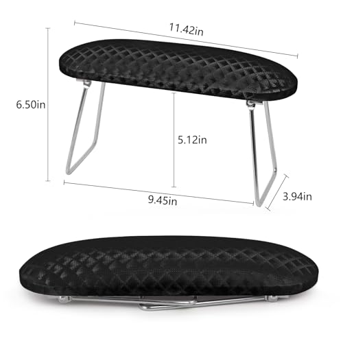 krofaue Nail Arm Rest Cushion, Professional Hand Rest for Nails Tech Black, Microfiber Leather Nail Rest Stand for Acrylic Nails Folding Hand Holder for Nails Pedicure Salon Home Use