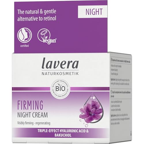 lavera Firming Night Care - Anti Aging Night Cream with Triple Hyaluron & Bakuchiol for Smooth Skin - Anti Wrinkle Face Cream - Face Moisturizer - PETA Certified - Vegan - Made in Germany - 1.7 Fl Oz
