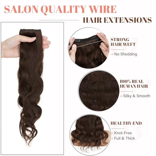 Rich Choices Halo Hair Extensions Real Human Hair Remy Hairs Halo Extension for Women Invisible Wire One Piece Clip in Hairpiece 20 Inch Wavy-#2R Dark Brown