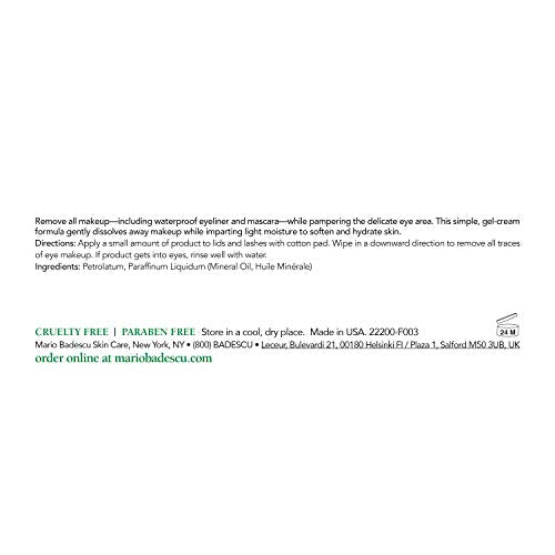 Mario Badescu Eye Makeup Remover Cream - Gentle, Non-Irritating Gel-Cream Waterproof Liner and Mascara Remover - Safe for Contact Lens Wearer - Vegan Skin Care Makeup Cleanser