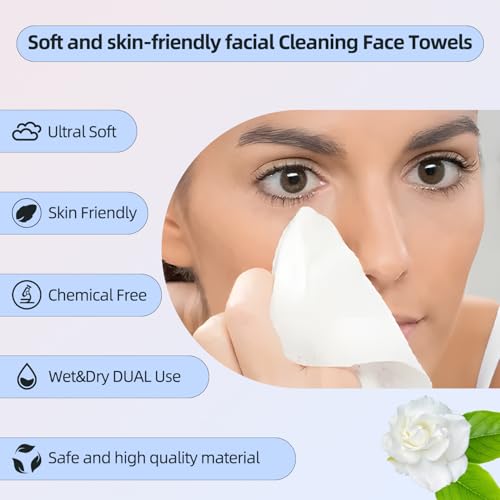 Disposable Face Towels XL,Viscose Biodegradable Large Dry Wipes,Super Soft & Thick Face Cleansing Towels,Daily Facial Tissues for Sensitive Skin, Makeup Removing,Facial Clean,Nursing,Travel (50 Count)
