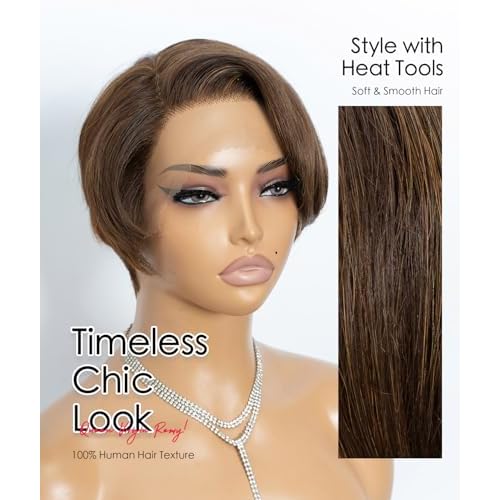 QUEEN VIRGIN REMY QVR Pixie Cut Wig Human Hair Straight Bob 13X4 Lace Front Wigs 6 Inch Side Part Short Pixie Wigs for Black Women Short Pre Cut Lace Wigs With Pre Plucked Highlights