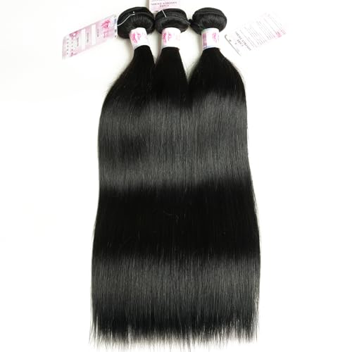 Real Straight Human Hair Bundles 10A Human Hair Bundle Brazilian Virgin Hair Unprocessed Hair Bundle Natural Black Hair Extension for Women (1Black Straight, 20 22 24 Inch)
