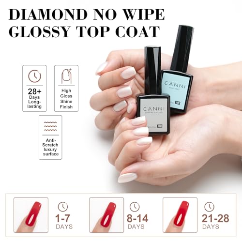 CANNI 2 Pcs 9ml Gel Base Top Coat Gel Polish Set - Shine Finish and Long Lasting, Soak Off LED Nail Lamp Base Top Coat DIY Nail Salon Manicure Gifts for Women
