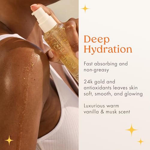 Kopari Golden Aura Body Oil with 24k Gold & Hyaluronic Acid - Hydrating Formula for Glowing Skin 3.3 oz