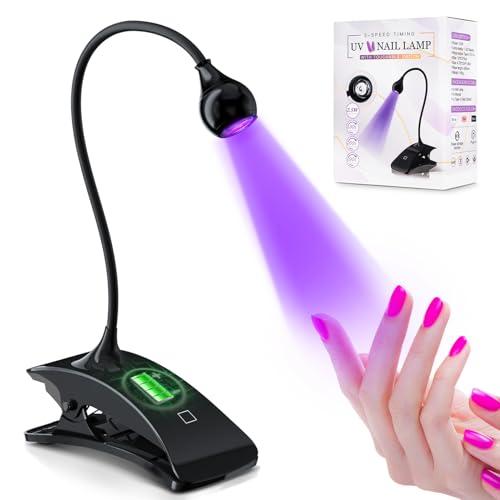 AORAEM UV Nail Lamp 3W Rechargeable Gooseneck UV Light for Gel Nails Touch Flash Cure Lamp Nail Dryer with Clamp, Portable LED Gel Light 3 Level Timing Home Professional DIY Manicure Salon, Black