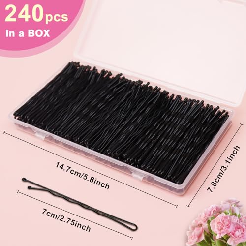 240PCS Large Bobby Pins Black Jumbo Bobby pins Black Long Hair Pins Clips for Women Girls with Box for Women Girls, 2.76 Inch/7cm