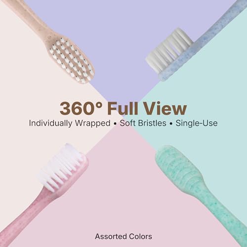 100 Pack Premium Disposable Toothbrush with Tongue Scraper ? Individually Wrapped Bulk Travel Toothbrushes, Soft Bristles for Guests, Hotel, Vacation Rental, Home & On The Go,4 Colors