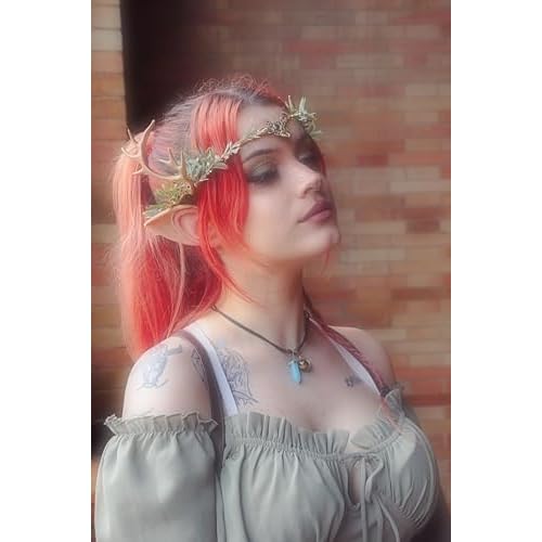 MOSTORY Woodland Gold Antler Crown - Forest Elf Headpiece Fairy Floral Circlet for Women Renaissance Fair Halloween Renfaire Cosplay Photo Shoot