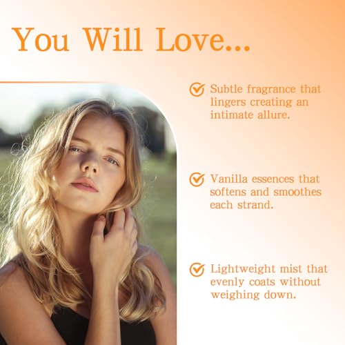 Hair Perfume for Women, Long Lasting Pheromone Perfume Spray Deodorizer Refresher, Fresh Warm Sweet Vanilla Fragrance, Nourishing and Hydrating Portable Daily Hair & Body Mist 50 mL