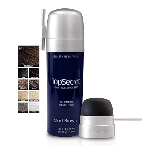 Top Secret Hair Thickening Building Fibers Applicator Included - Undetectable & Natural Hair Filler for Men & Women - Instantly Fill In Thinning Hair - Weather & Sweat Resistant (Medium Brown, Large)