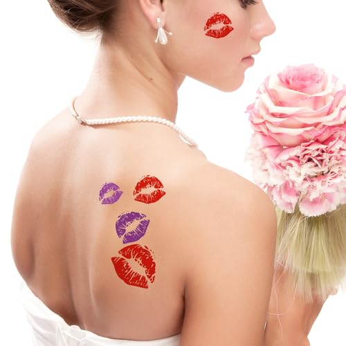 Kiss Lips Temporary Tattoos ? 8 Sheets Kiss Mark Temporary Tattoos for Women Men ? Ideal for Halloween, Festivals, Parties, Mother's Day, Valentine's Day