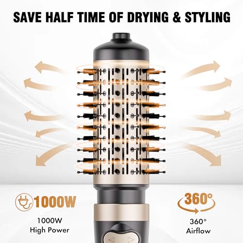 DAILYLIFE Rotating Hair Dryer Brush, Hot Air Brush with 2 Brushes (1.5" & 2"), ALCI Safety Plug and Ionic Technology, More Shine and Less Frizz