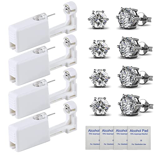 Ear Piercing Kit - 4 Pack Disposable Self Piercing Gun with 5mm Silver Earring Studs