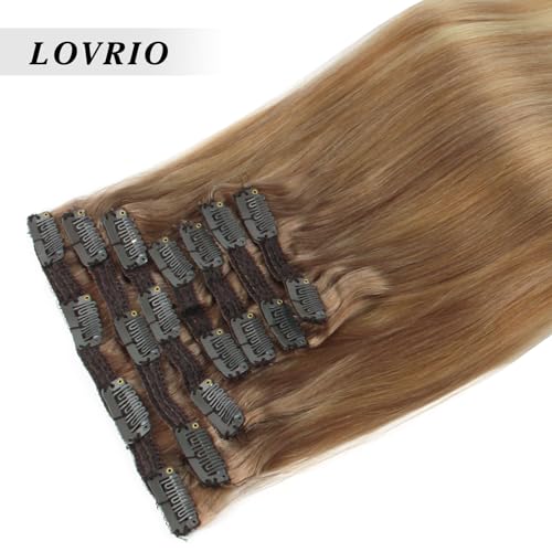 Lovrio 22 inch 140g balayage clip in hair extensions Ash Brown/Light Chestnut Brown Fading to Dirty Blonde and Platinum Blonde B8-18-60 7 pieces 18 clips