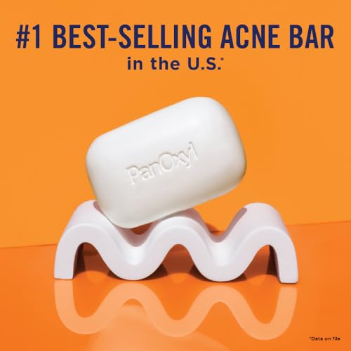 PanOxyl Acne Treatment Bar with 10% Benzoyl Peroxide, Maximum Strength Acne Bar for Face, Chest, and Back, Soap-Free Body Wash, Treats Acne Pimples, Whiteheads, Blackheads, pH Balanced, Vegan, 4 oz