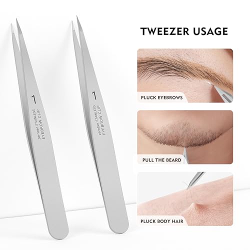Pointed Tweezers for women Facial hair, Precision Tweezers for Eyebrows, Chin Hair£¬Ingrown Hair, Splinters, Glass Removal£¨Silver£©